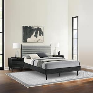 Artemio 3-Piece Black Wood Queen Bedroom Set with Upholstered Headboard