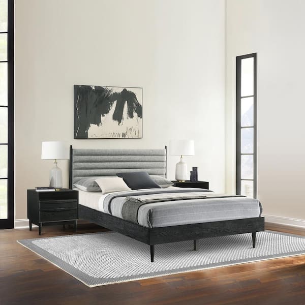 Armen Living Artemio 3-Piece Black Wood Queen Bedroom Set with ...