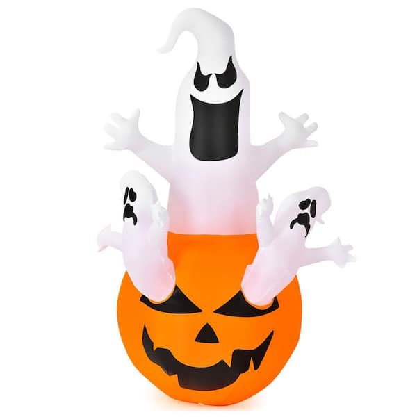 Gymax 6 ft. Inflatable Ghost in. Pumpkin. Halloween Decoration with ...