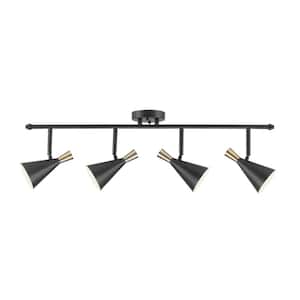 Aurora 2.9 ft. 4-Light Matte Black Fixed Track Lighting Kit with Brass Accents