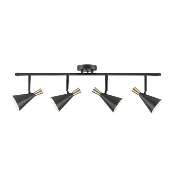 Globe Electric Aurora 2.9 ft. 4-Light Matte Black Fixed Track Lighting Kit with Brass Accents