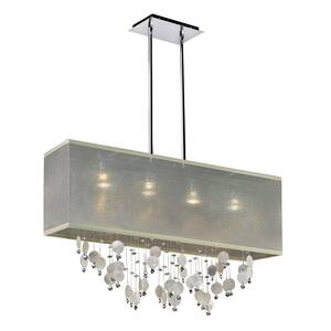 Finishing Touches 007 4-Light White Capiz Shell and Crystal Polished Chrome Chandelier W Taupe Rectangular Shade