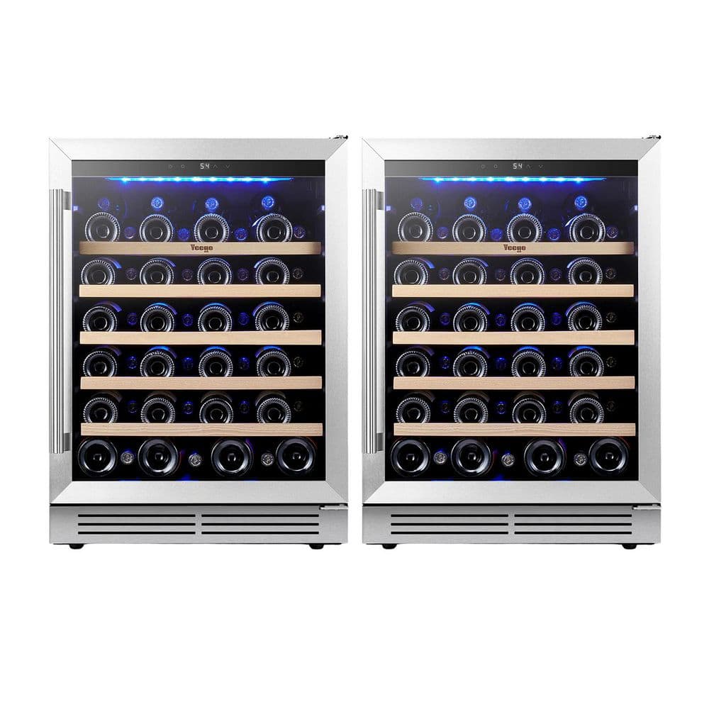 Yeego 48 in. Double Zone Cellar Cooling Unit 104-Bottles Built- in/Freestanding Wine Cooler Side-by-Side Refrigerator in Black