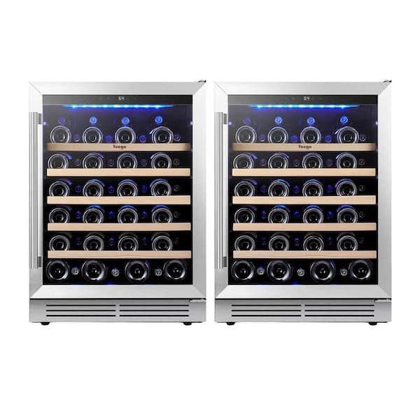48 in. Double Zone Cellar Cooling Unit 104-Bottles Built- in/Freestanding Wine Cooler Side-by-Side Refrigerator in Black