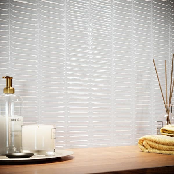 Stria White 7.87 in. x 7.87 in. Glossy Ceramic Stacked Tile Sample