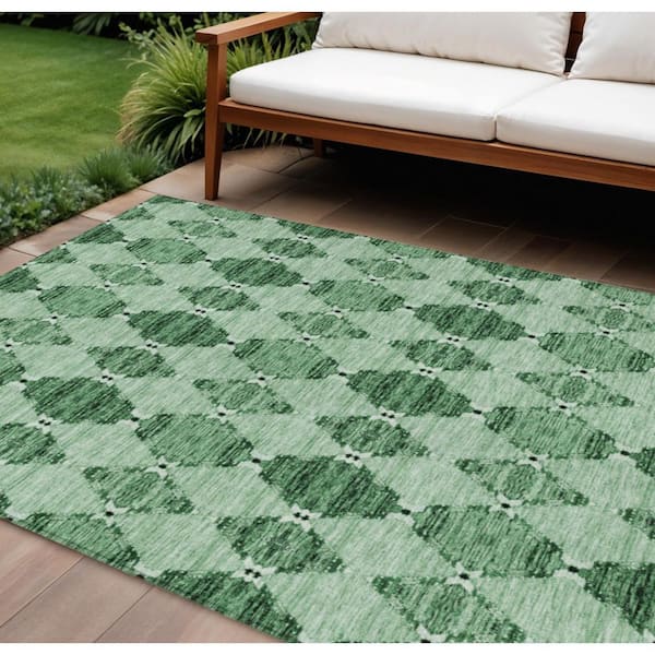 Emerald, Green 10 ft. x 14 ft. Woven Moroccan Polyester Rectangle Indoor/Outdoor Area Rug