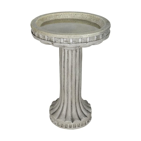24 in. Gray Outdoor Birdbath-Fiber Reinforced Concrete Birdbath Stylish with Modern Pedestal for Garden, Patio Lawn Yard
