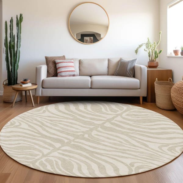 Chantille Machine Washable Indoor/Outdoor Abstract ACN1042 Beige 8 ft. x 8 ft. Area Rug