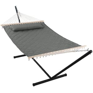 Double Hammock with Stand 12 ft. Heavy-Duty Hammock with Stand for Outdoors Indoors 450 lbs. Weight Capacity, Dark Gray
