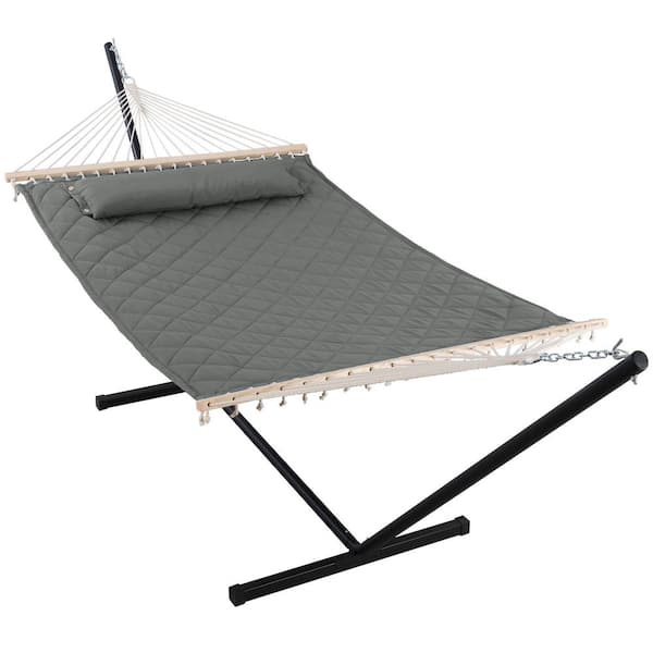 Unbranded Double Hammock with Stand 12 ft. Heavy-Duty Hammock with Stand for Outdoors Indoors 450 lbs. Weight Capacity, Dark Gray