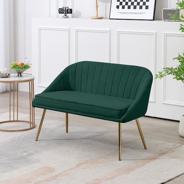 JEAREY Modern 48 in. Golden Base Velvet Tufted 2-Seats Dark Green Loveseat Sofa for Living Room Furniture Sets