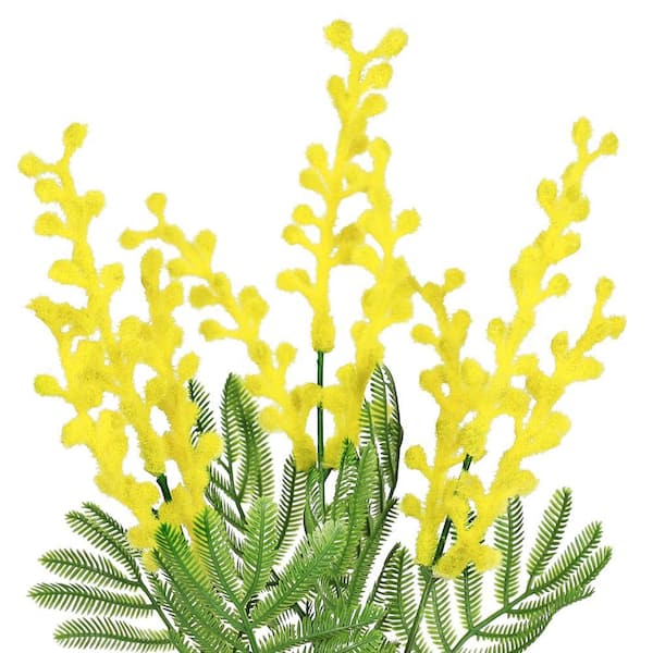 LIVING LUXURY 14 in. Yellow Artificial Acacia Mimosa Flower Stem