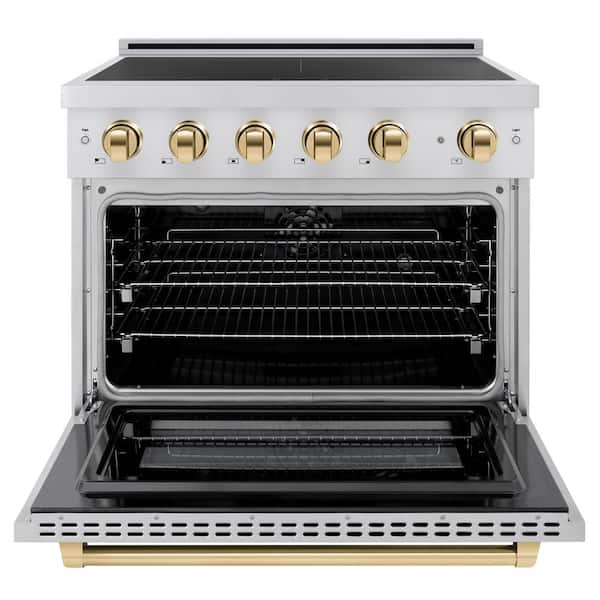 Autograph 36 in. 5.2 cu. ft. Paramount Induction Range with 5 Element Cooktop in Stainless Steel with Gold Accents