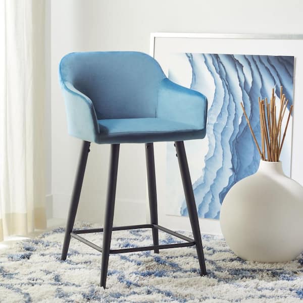 Cataleya 34.5 in. H Denim Blue/Black Wood Bar Stool