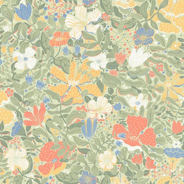 A-Street Prints Green Midsommar Sage Floral Medley Wallpaper Sample