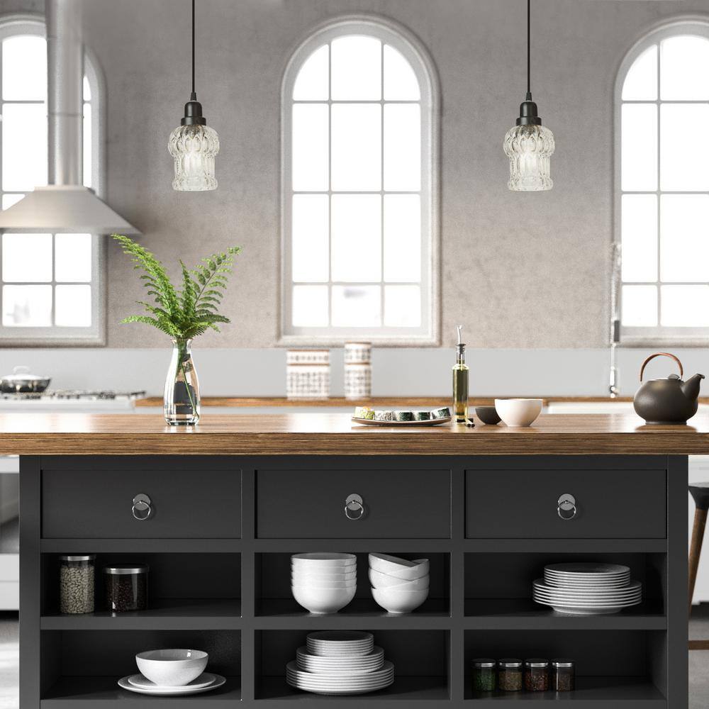 Delphine 4.5" Black and Clear Glass Pendant Light