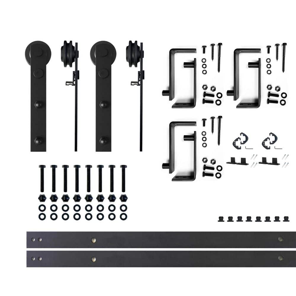4.5 ft./54 in. Black Rustic Double Track Bypass U-Shape Sliding Barn Door Hardware Kit - Straight Design Roller price history on PriceWatchPro
