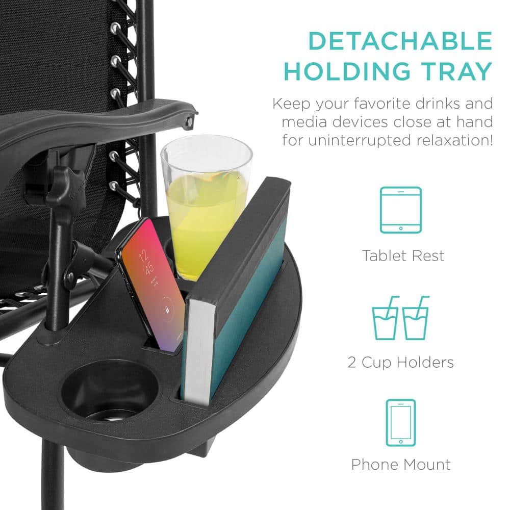 Set of 2 Black Steel Mesh Zero Gravity Recliners with Cup Holder