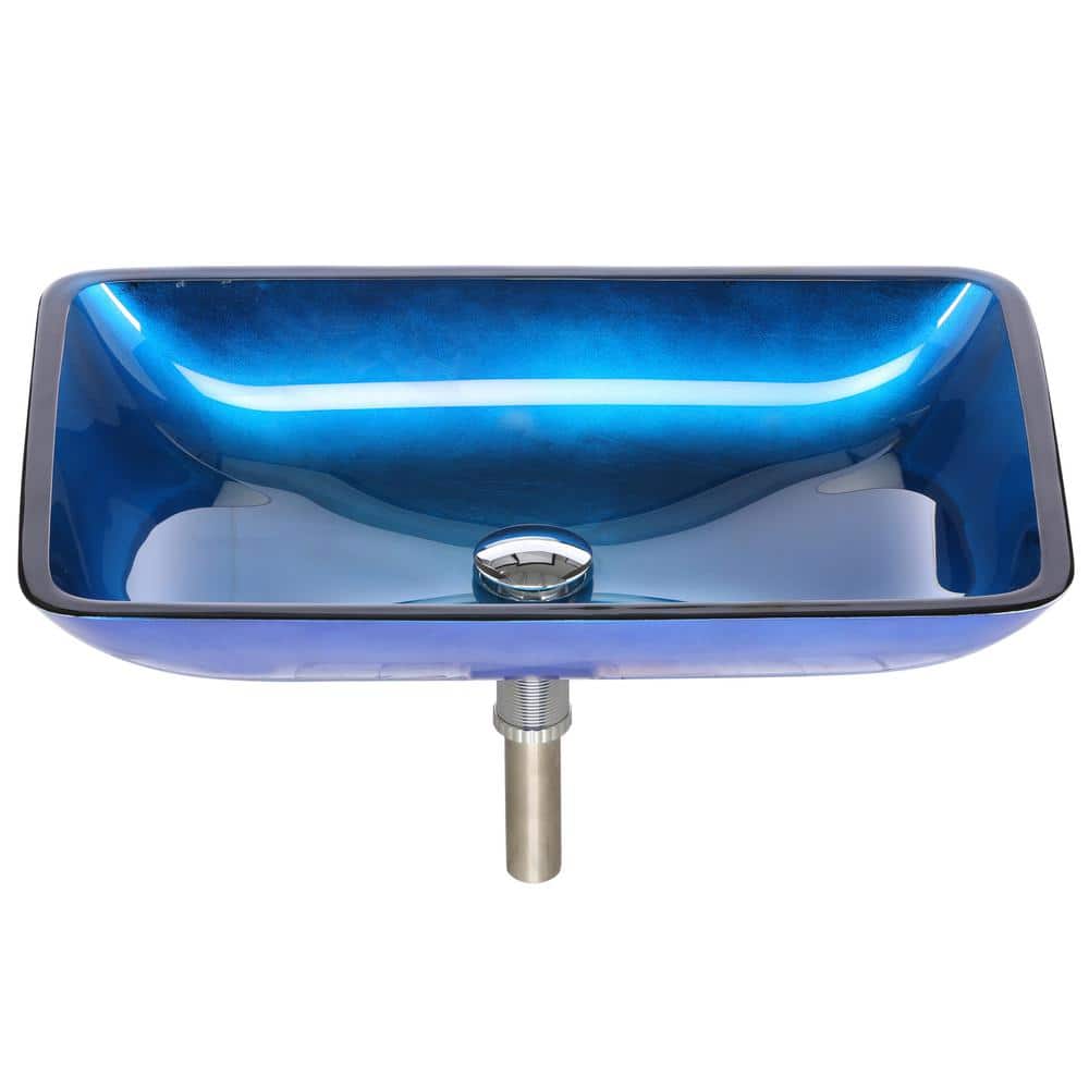 Fire-Blue Rectangular Tempered Glass Vessel Bathroom Sink