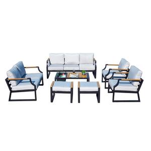 Gondoliers Black Mental 7-Pieces Metal Patio Conversation Set with Gray Cushions