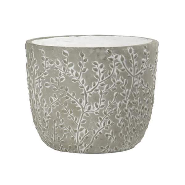 Flora 6 in. Vine Gray Cement Planter with White Interior