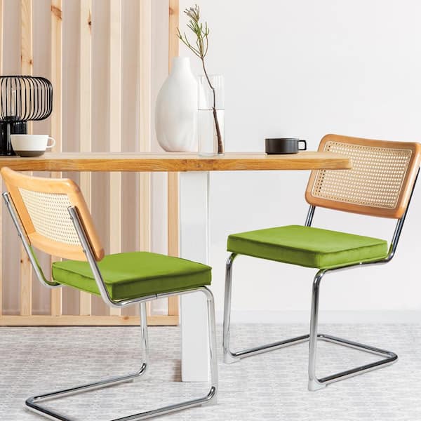 Unbranded Modern Outdoor Dining Chairs with Metal Chrome Legs, Armless Cane Back Chairs with Green Upholstered Cushion, Set of 2