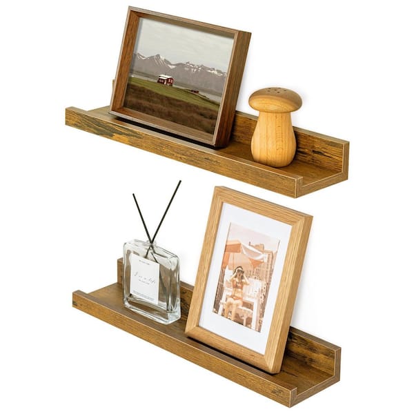 Unbranded 15.7 in. W x 4.3 in. D Floating Shelves Set of 2, Decorative Wall Shelf with Towel Rack, Light Brown