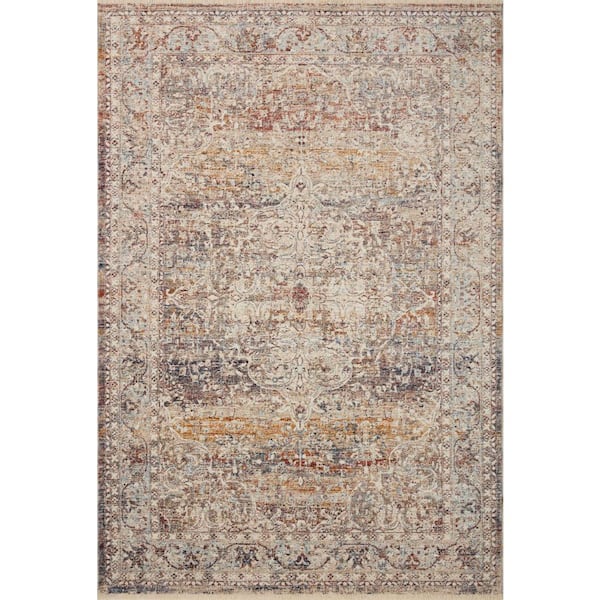 LOLOI II Sorrento Natural/Multi 3 ft. 11 in. x 5 ft. 7 in. Oriental Fringe Area Rug