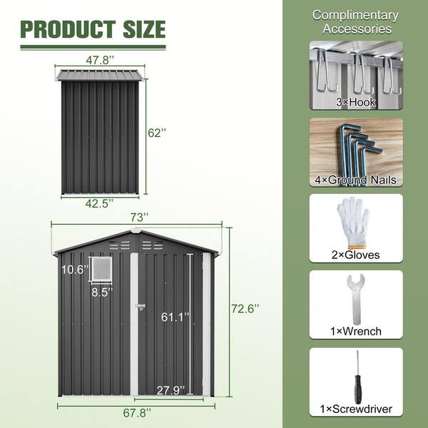 VAMOP Black 6 ft. W x 4 ft. D Metal Storage Shed with Double Door