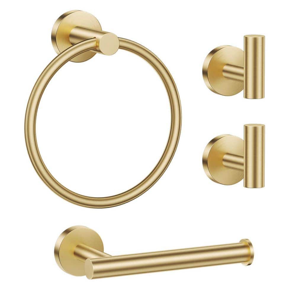 4-Piece Brushed Gold Bathroom Hardware Set with Towel Ring, Toilet Paper Holder, and 2 Towel Hooks, Stainless Steel price history on PriceWatchPro