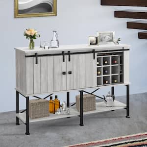 52 in. Saw Cut-Off White Wood Bar Cabinet with Sliding Door