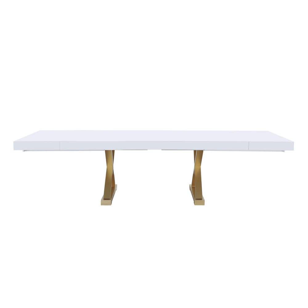 Tyrion White and Gold Extendable Rectangular Wood Dining Table