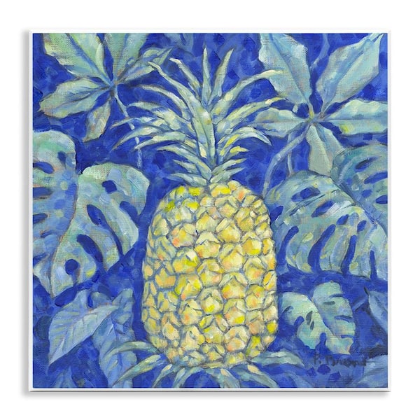Stupell Industries Tropical Pineapple on Blue by Paul Brent Unframed Food Graphic Art Print 12 in. x 2 in.