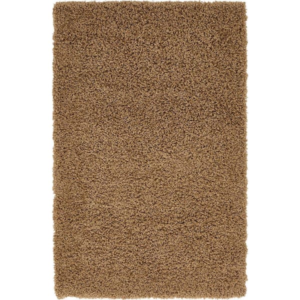 Unique Loom Solid Shag Sandy Brown 3 ft. x 5 ft. Area Rug