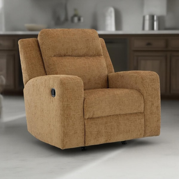 Benjara Damon Camel Brown Polyester Rocker Recliner Chair