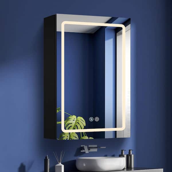 Zeafive 20 in. W x 30 in. H Modern Rectangular White Aluminum Surface Mount Dimmable Bathroom LED Medicine Cabinet with Mirror