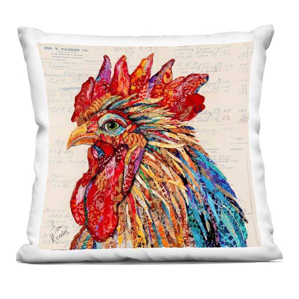 Bold Patterned Rooster Red Abstract Zipper Polyester 18 in. x 18 in. Throw Pillow