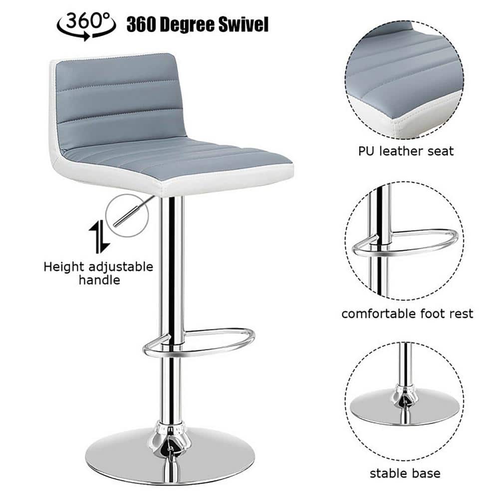Set of 2 Gray and White Adjustable Swivel Bar Stools