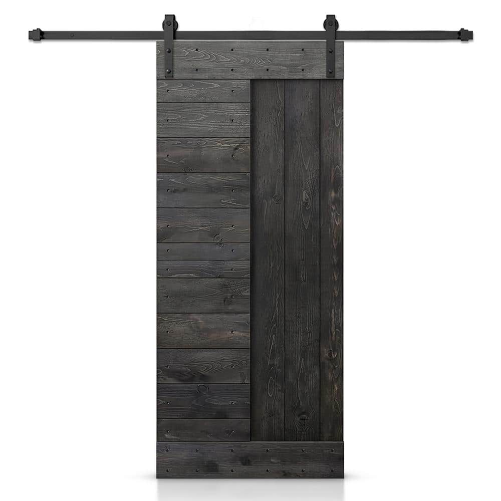 38 in. x 84 in. Charcoal Black Stained DIY Knotty Pine Wood Interior Sliding Barn Door with Hardware Kit price history on PriceWatchPro