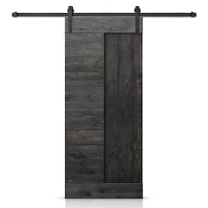 38 in. x 84 in. Charcoal Black Stained DIY Knotty Pine Wood Interior Sliding Barn Door with Hardware Kit