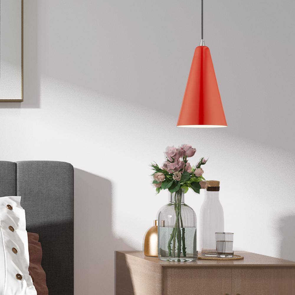 Modern Mini Pendant Light in Shiny Red with White Interior Finish