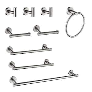 9-Piece Stainless Steel Bath Hardware Set Wall Mount with Hand Towel Holder in Brushed Nickel