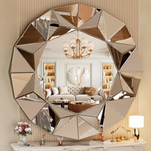 NEW 2024 Round wall mirror modern accent gold metal trim home decor floating hanging