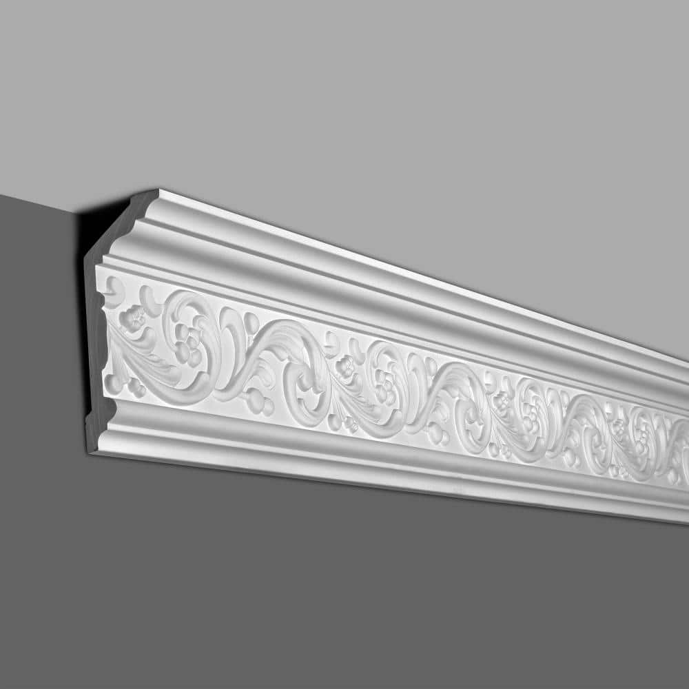 White Polyurethane Floral Crown Moulding Sample