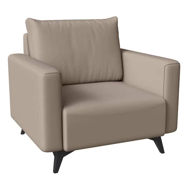Leisuremod Single-Seater Sofa Upholstered Leather Arm Chair with Removable Back Cushions Inno Series in Taupe