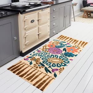 Washable Floral Multiple Colors with Gold Tassels/Neutral 2 ft. 3 in. x 6 ft. 3 in. Runner Rug Area Rug