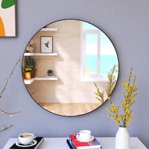 24 in. W x 24 in. H Round Metal Framed Wall Bathroom Vanity Mirror in Matte Black