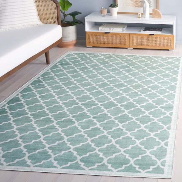 Arizona 6 ft. x 9 ft. Sage/Ivory Machine Washable Border Geometric Trellis Area Rug