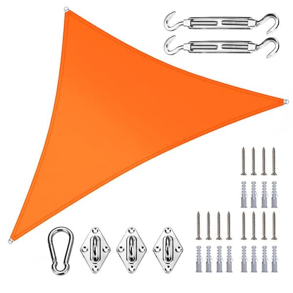 16 ft. x 16 ft. x 16 ft. Triangle Waterproof Shade Sail with Hardware Kit-Orange
