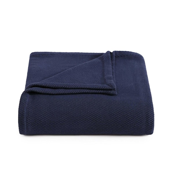 Pique Solid Navy Blue Cotton King Blanket